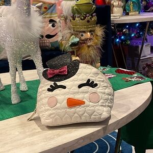Betsey Johnson White Quilted Snowman Pouch